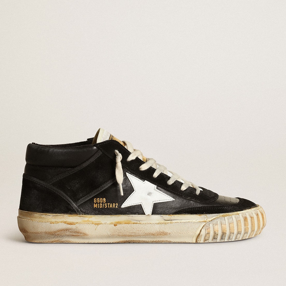 Golden Goose Men's Mid Star In Black Nappa And Suede With White Leather Star GMF00408.F003450.80203